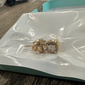 Gold Stud Earrings with Clear Gemstone